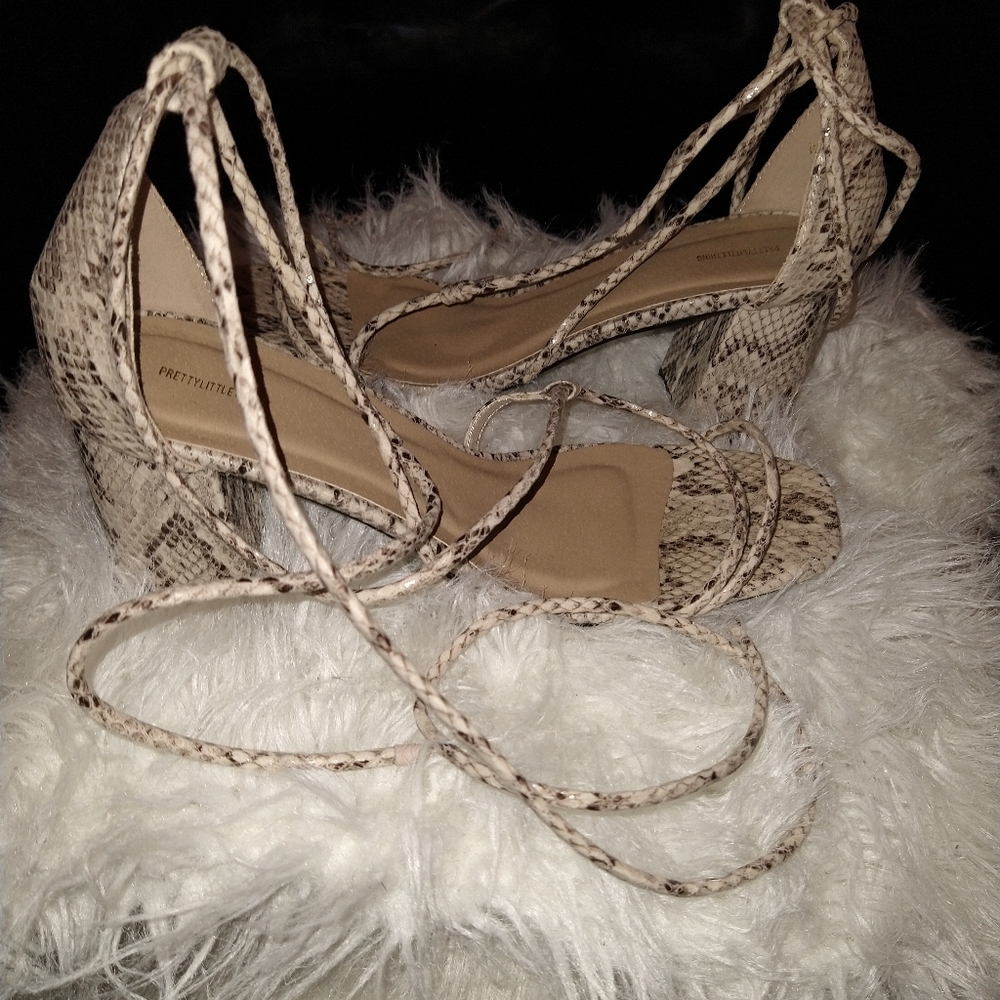 Snake skin wrap up heels